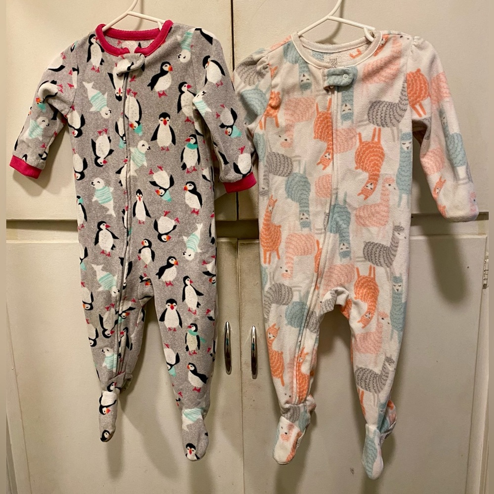 Two 12m winter fleece onesies